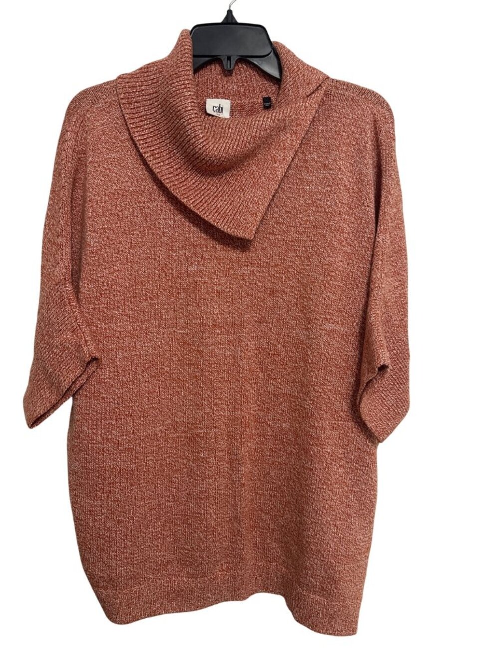 Cabi Orange Cowl Neck Knit Sweater Medium Ribbed Hem Half Sleeves